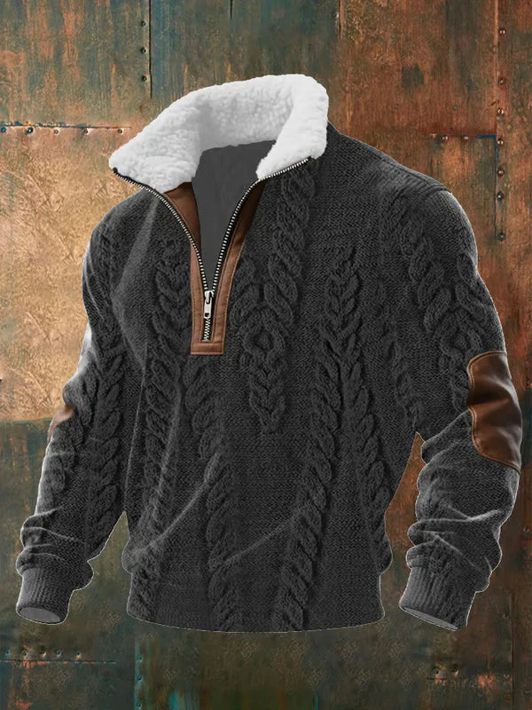 Cole | Men's Sherpa Fleece Quarter Zip Sweater Gray White