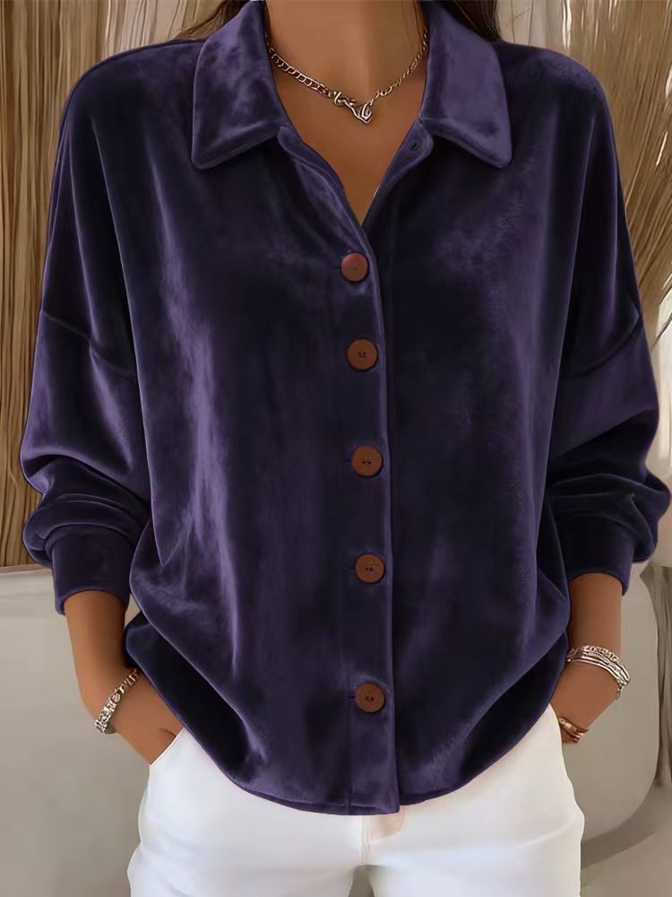 Opal | Women's Velvet Button Down Shirt Cream