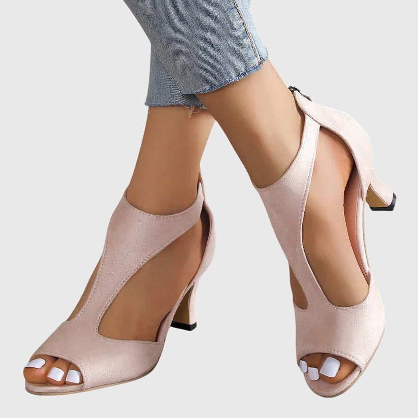 Ella | Women's Peep Toe Heel Sandal Cream Block Heel