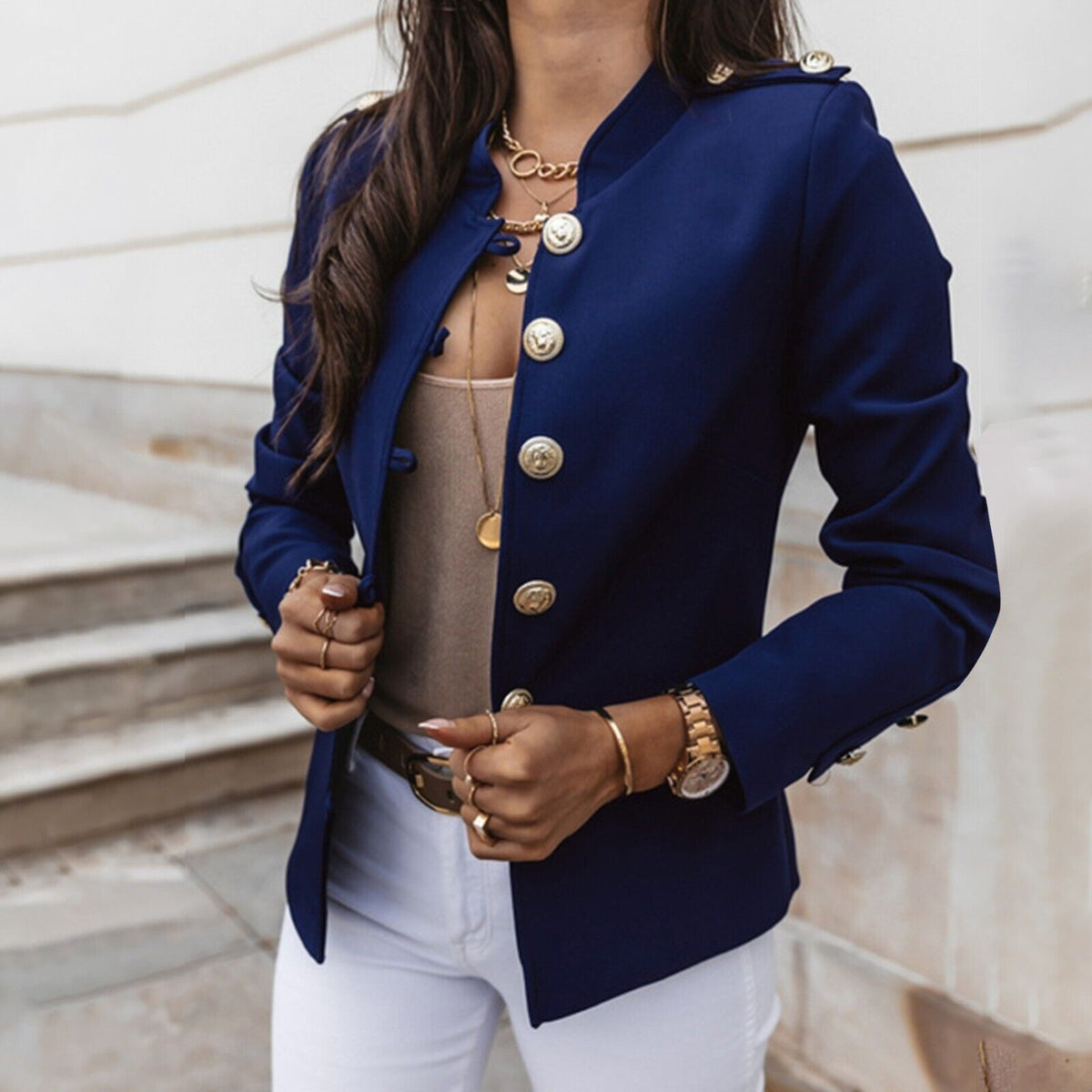 Dama Washington Lysandra women's button front fitted military jacket - front view