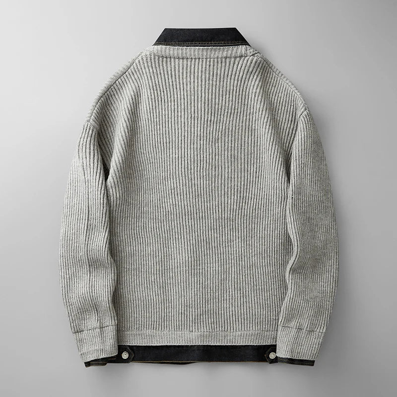 Marco | Men's Ribbed Denim Collar Cardigan Black