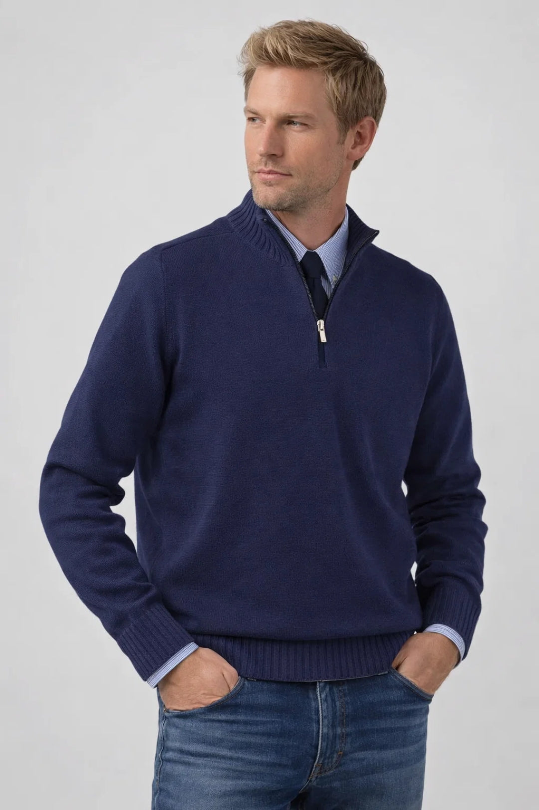 Reid | Men's Quarter Zip Sweater Red Crew Neck