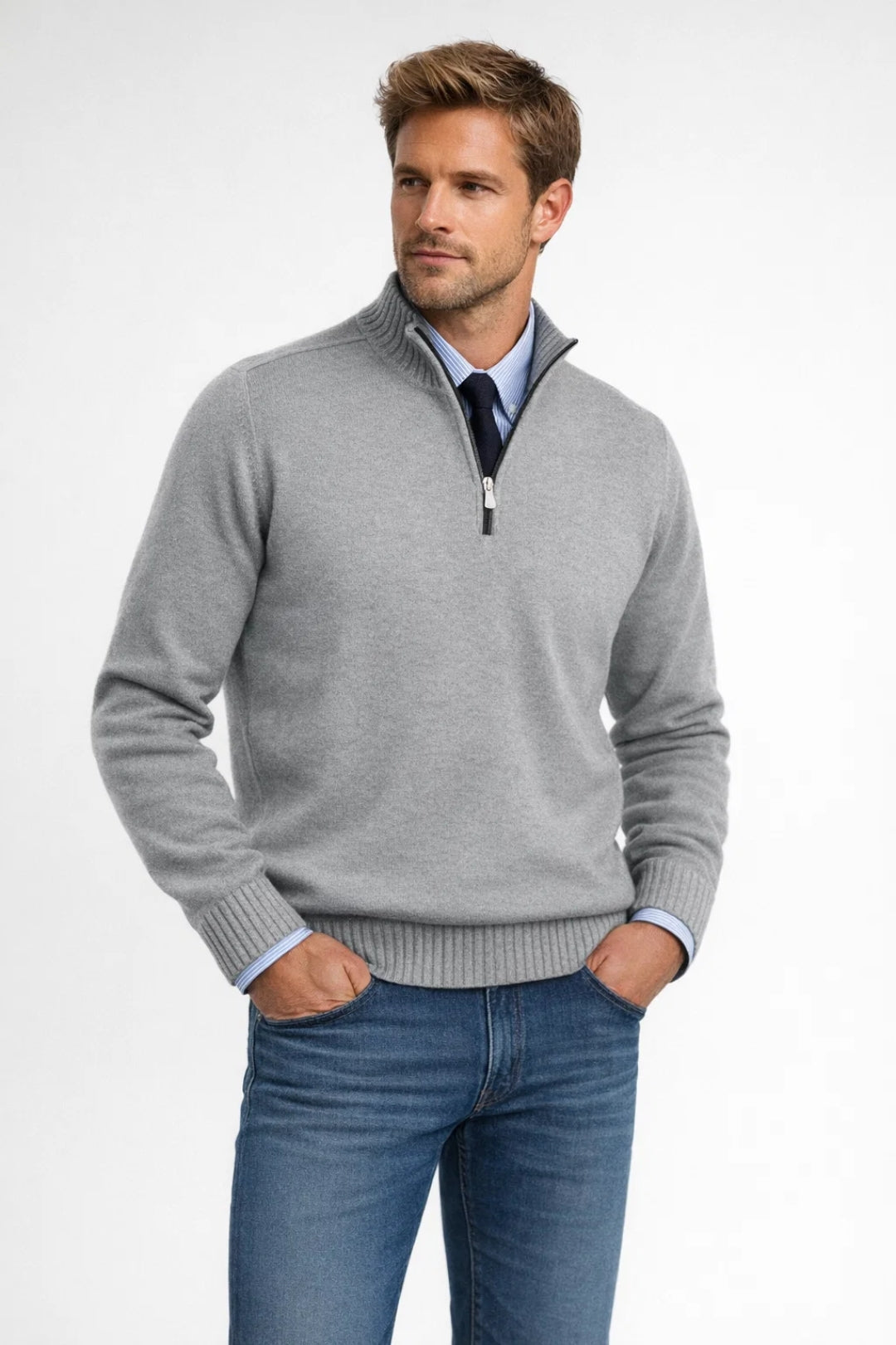 Reid | Men's Quarter Zip Sweater Red Crew Neck