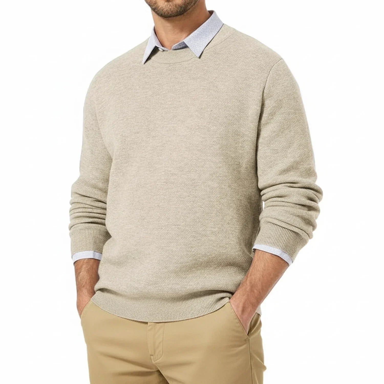 Bram | Men's Crew Neck Sweater Gray With Contrast Collar