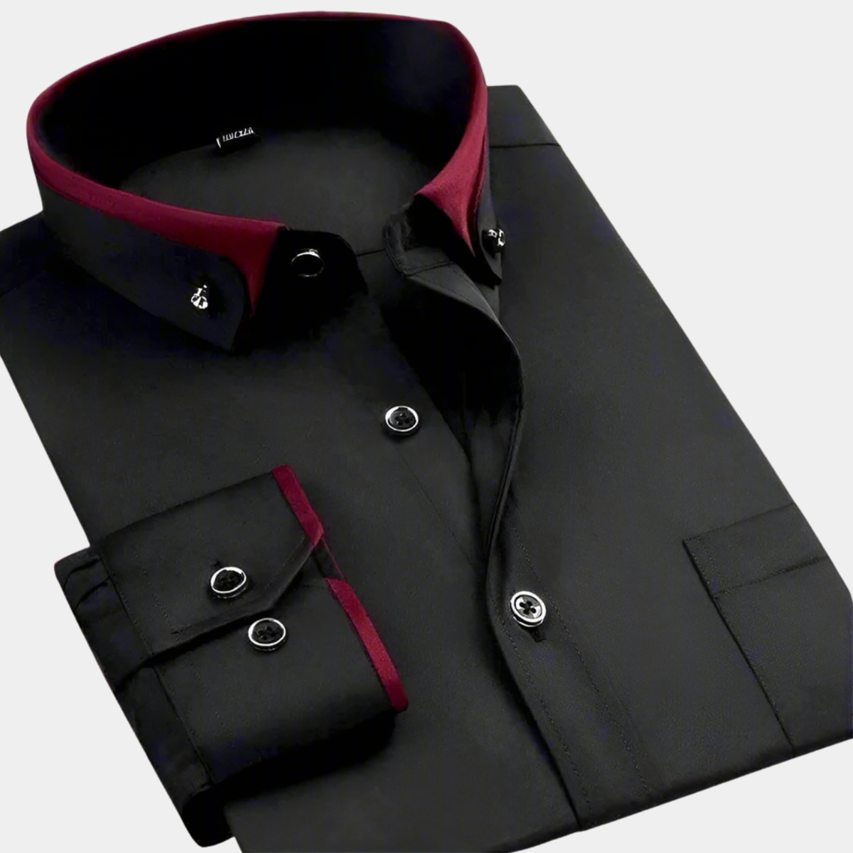 Barrett | Men's Dress Shirt Black Burgundy Contrast Collar Long Sleeve