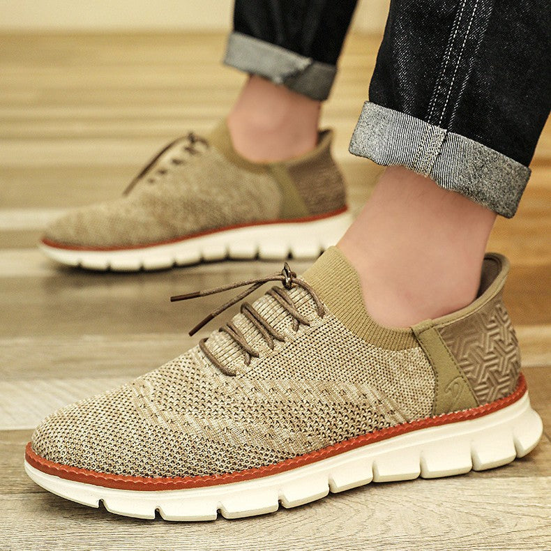 Marco | Men's Knit Lace Up Sneakers Cream Casual Oxford