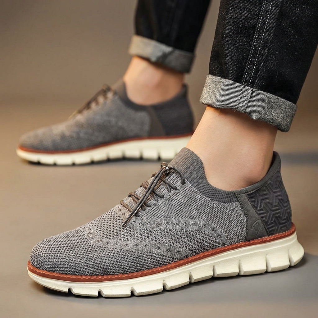 Marco | Men's Knit Lace Up Sneakers Cream Casual Oxford