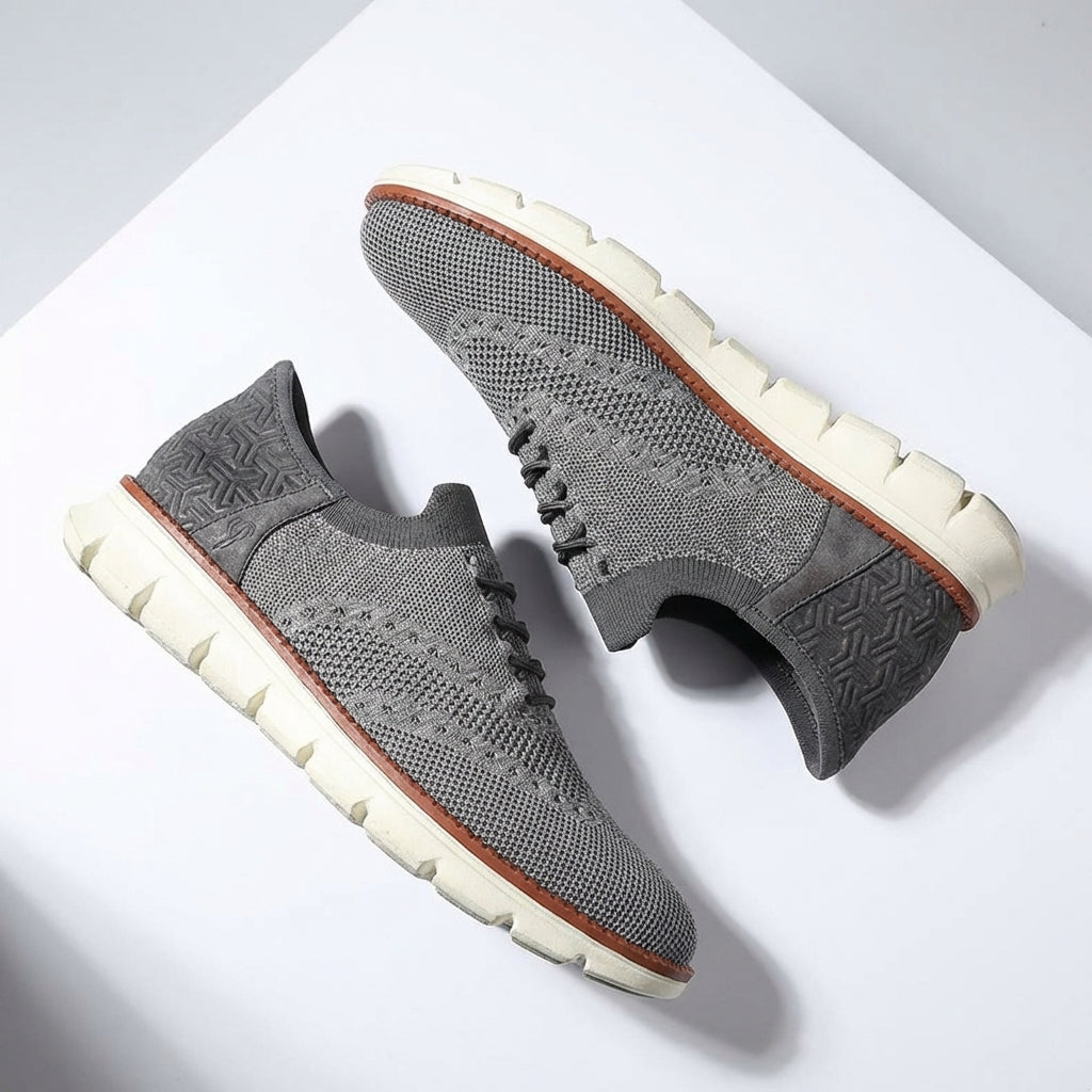 Marco | Men's Knit Lace Up Sneakers Cream Casual Oxford