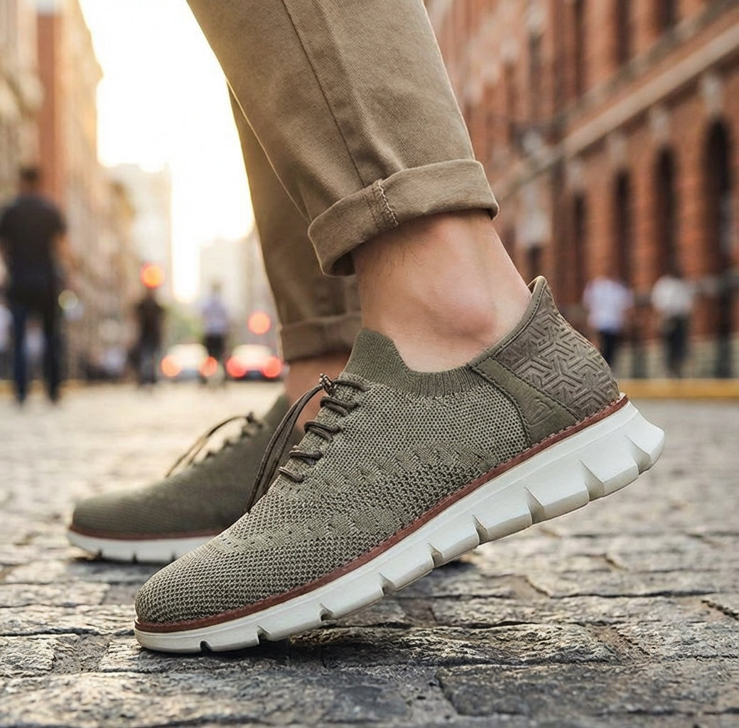 Marco | Men's Knit Lace Up Sneakers Cream Casual Oxford
