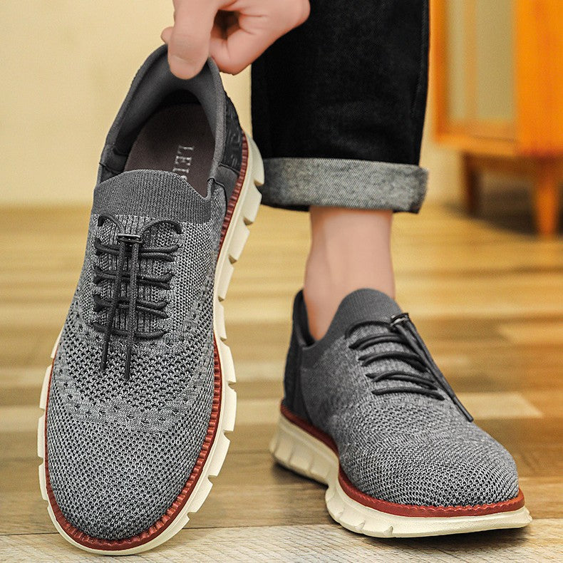 Marco | Men's Knit Lace Up Sneakers Cream Casual Oxford