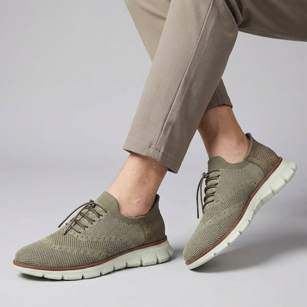 Marco | Men's Knit Lace Up Sneakers Cream Casual Oxford