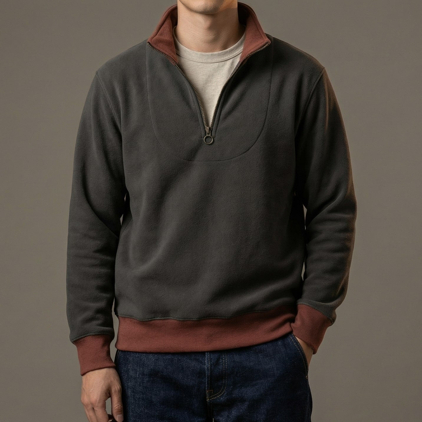 Marco | Men's Quarter Zip Sweater Brown Charcoal Colorblock