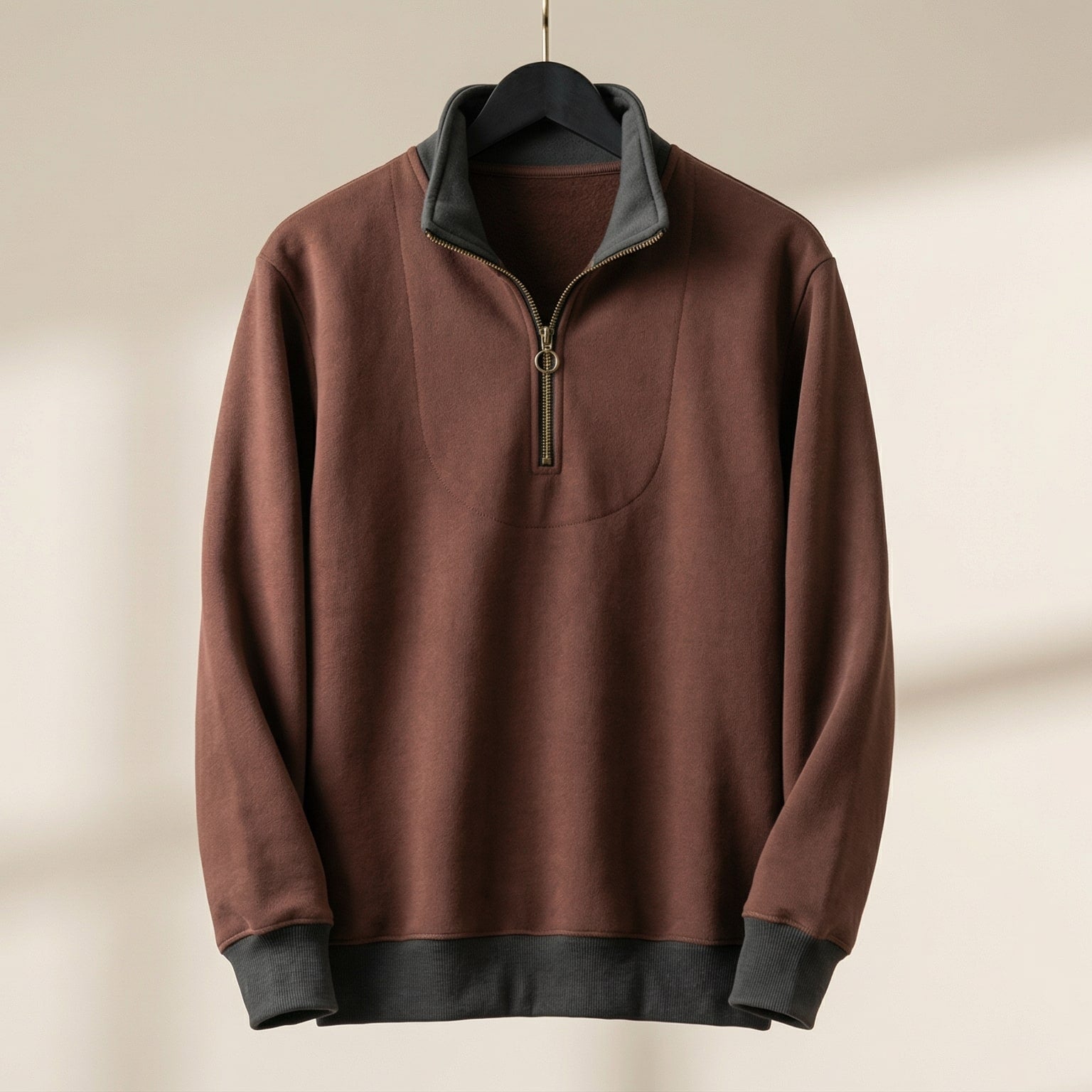 Marco | Men's Quarter Zip Sweater Brown Charcoal Colorblock