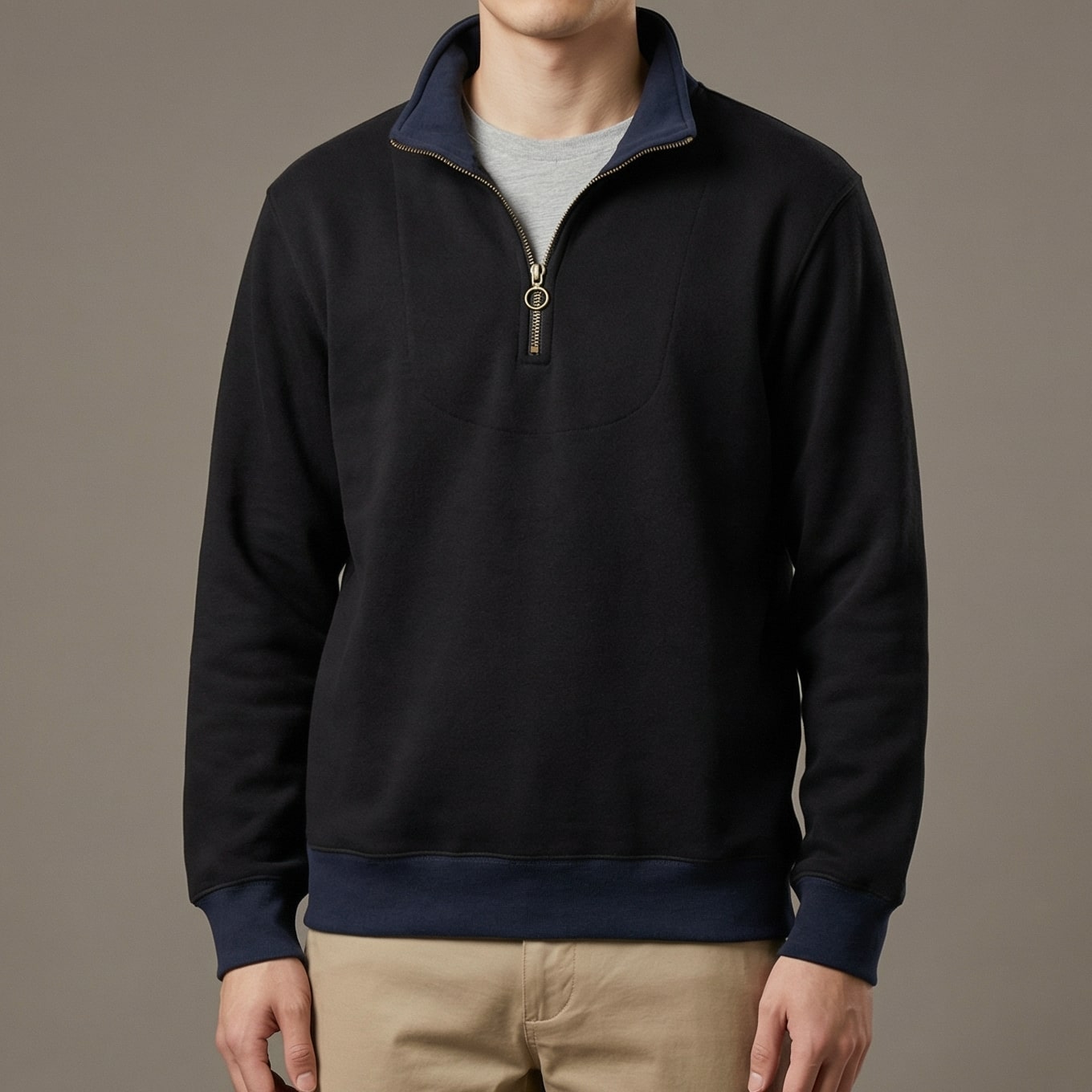 Marco | Men's Quarter Zip Sweater Brown Charcoal Colorblock