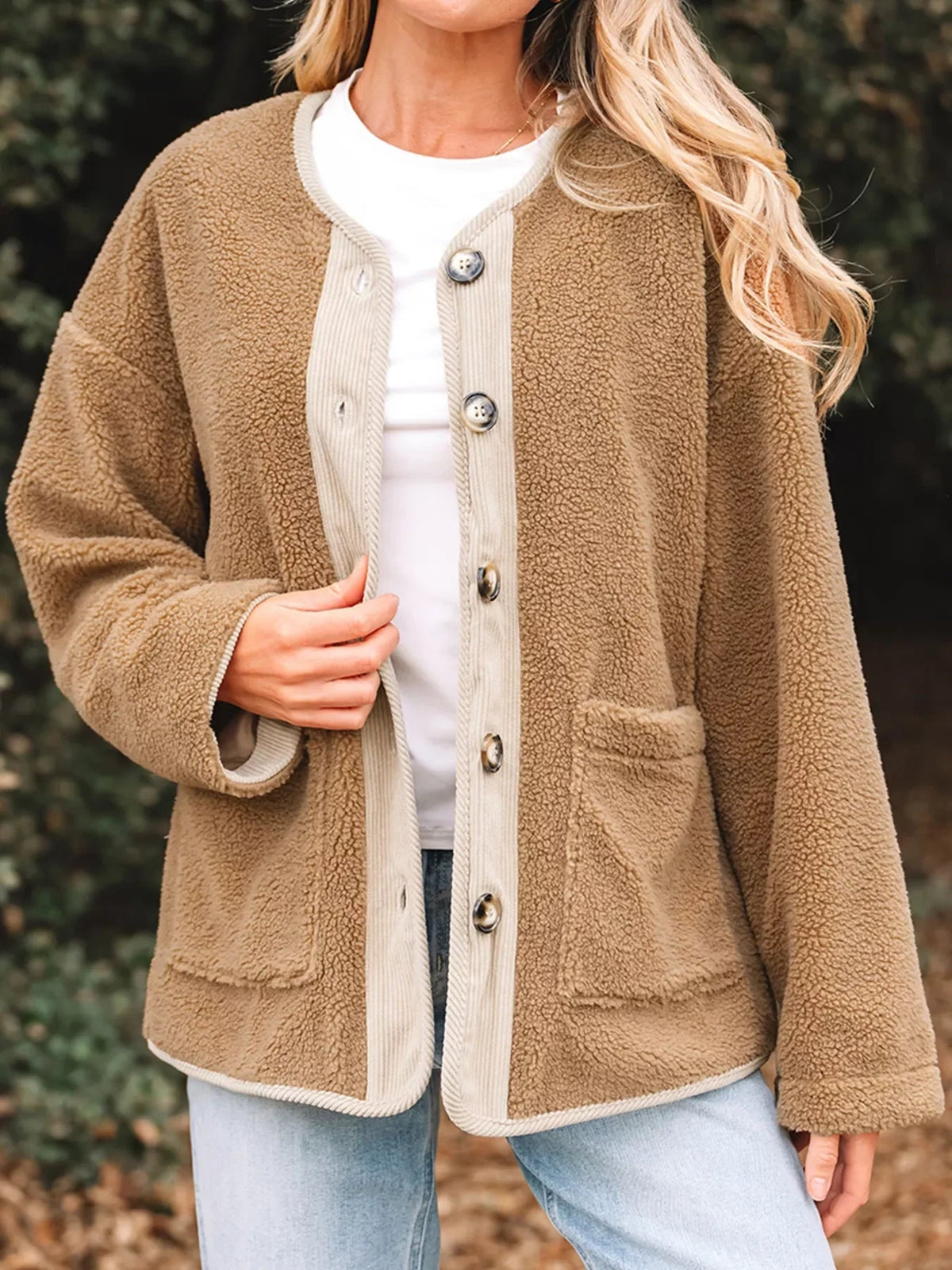 Dama Washington Rhoda women's button-down sherpa jacket - front view