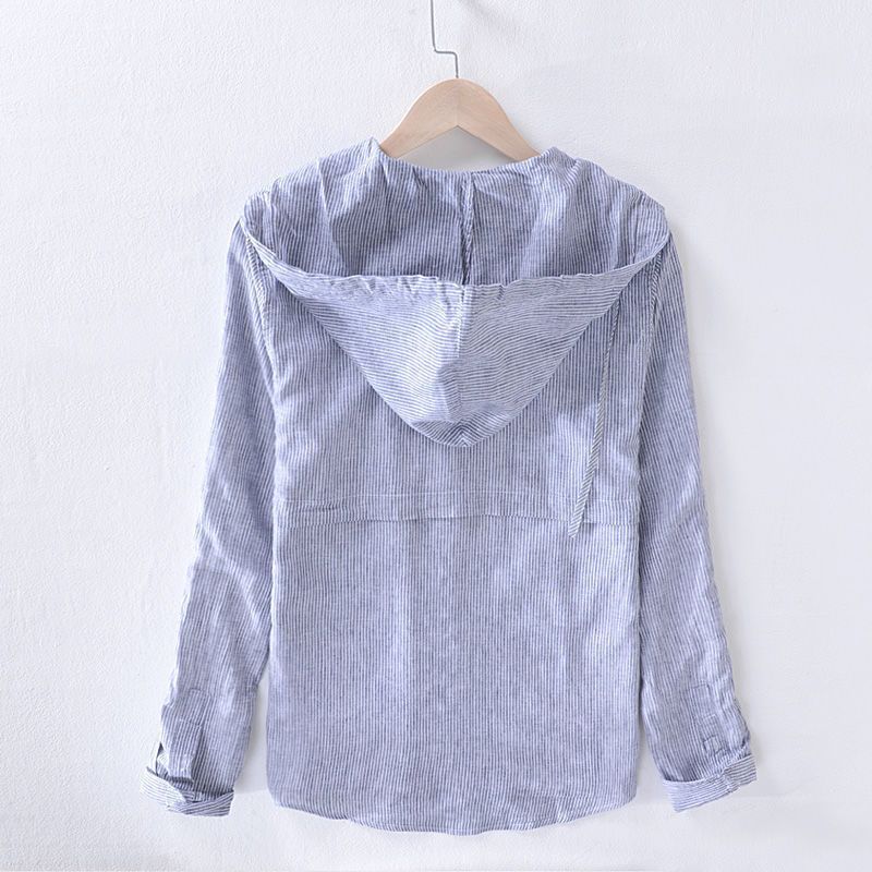 Ezra | Men's Hooded Linen Shirt Light Blue Long Sleeve