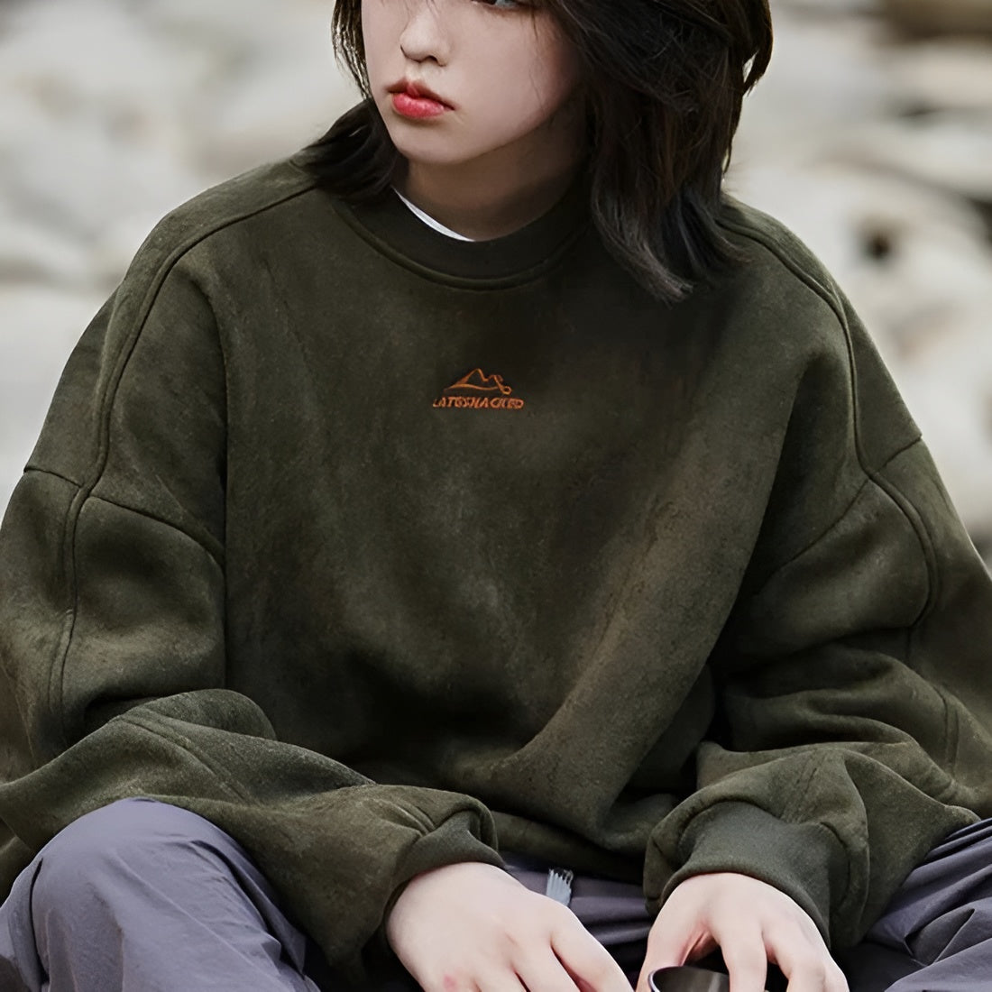 Milo | Men's Oversized Crew Neck Sweater Olive