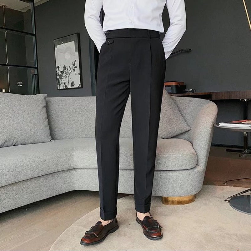 Otto | Men's Tailored Dress Pants Black Pleated Cuff