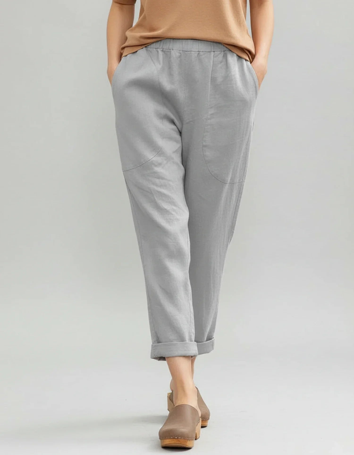 Nola | Women's Linen Pants White Cropped Cuffed