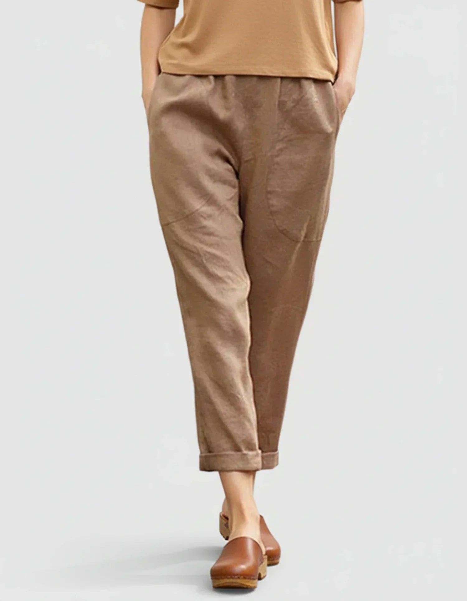 Nola | Women's Linen Pants White Cropped Cuffed