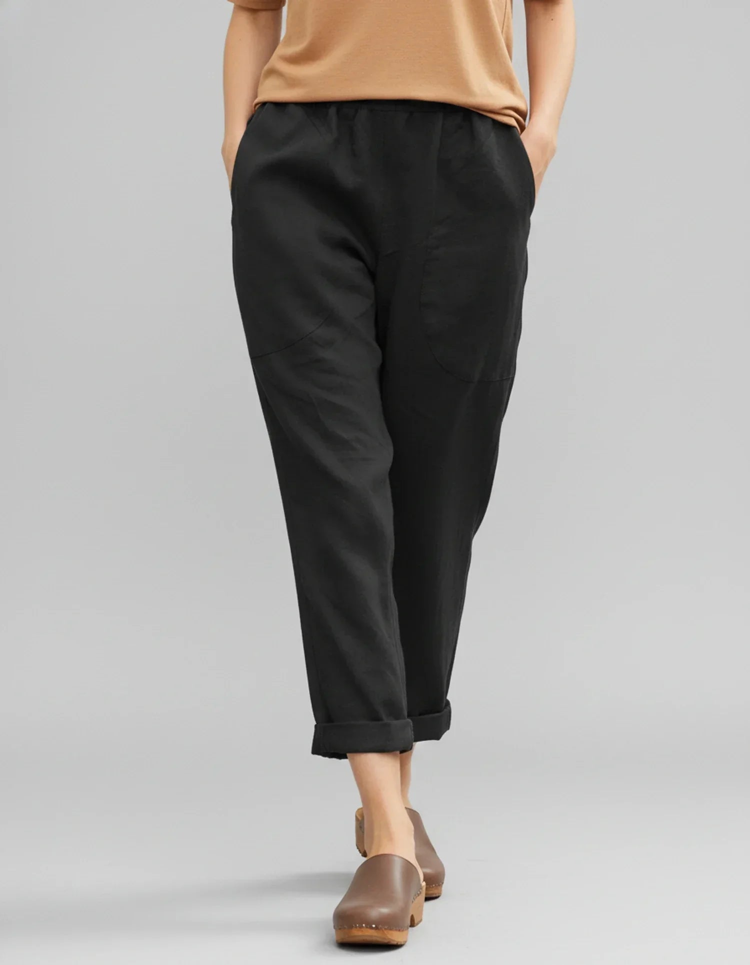 Nola | Women's Linen Pants White Cropped Cuffed