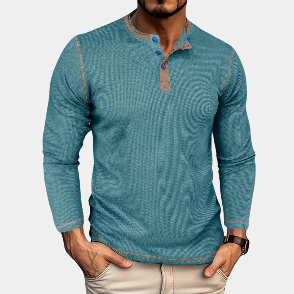 Marco | Men's Casual Ribbed Henley Shirt Black Long Sleeve