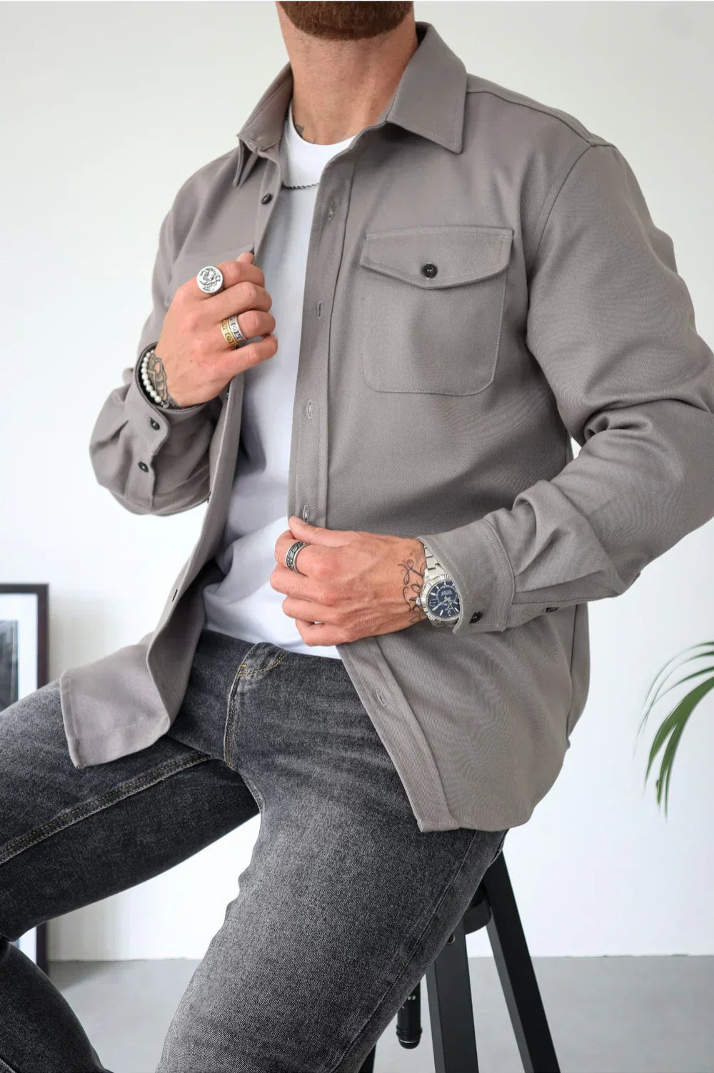 Dama Washington Erasmus men's long sleeve shirt jacket - front view