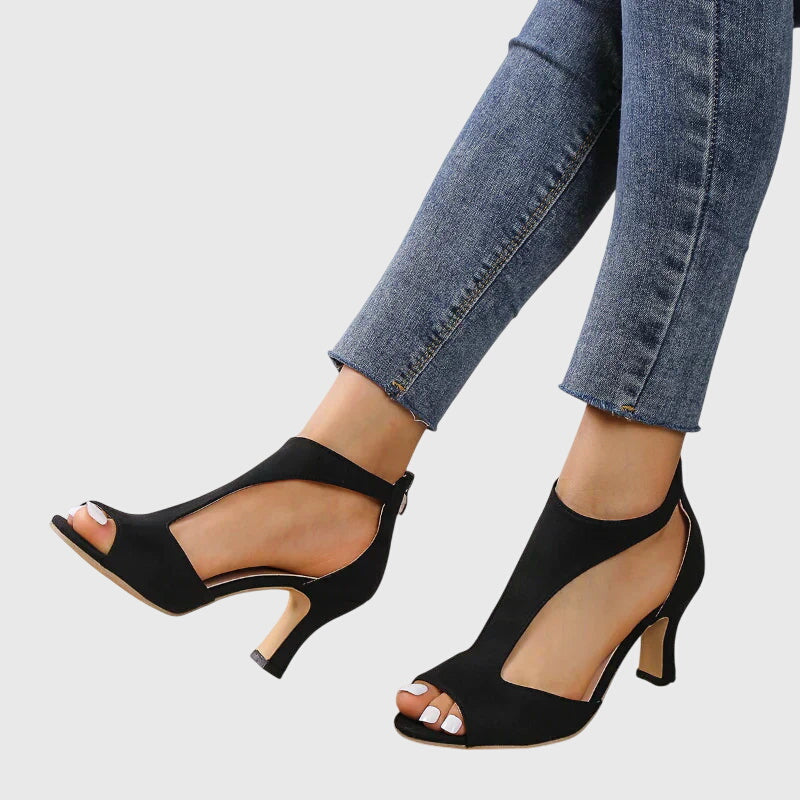 Vera | Women's Peep Toe Heels Cream Suede Cutout