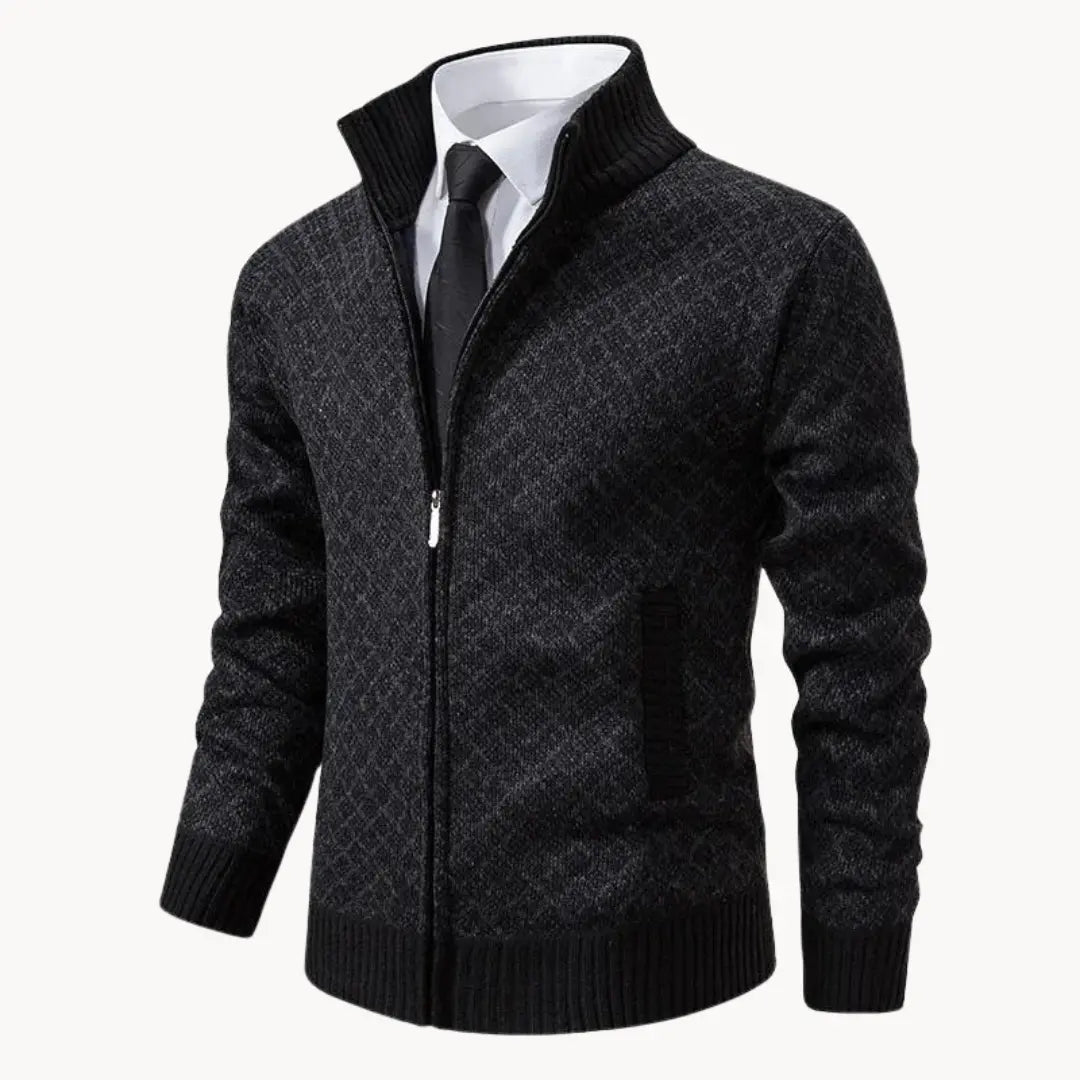 Dama Washington Warren men's full-zip stand collar sweater jacket - front view