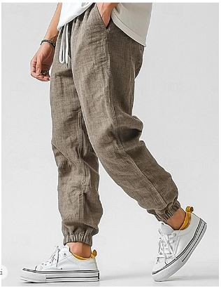 Milo | Men's Linen Joggers Taupe Elastic Waist