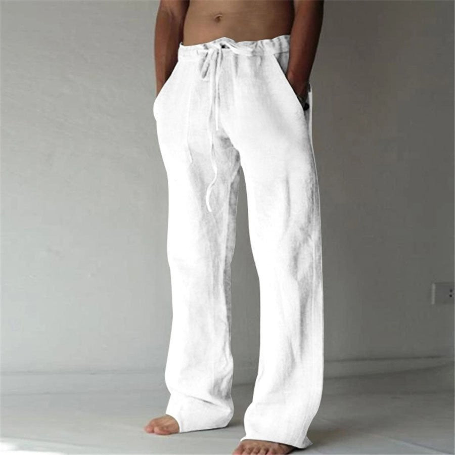 Enzo | Men's Linen Pants Charcoal Wide Leg Drawstring