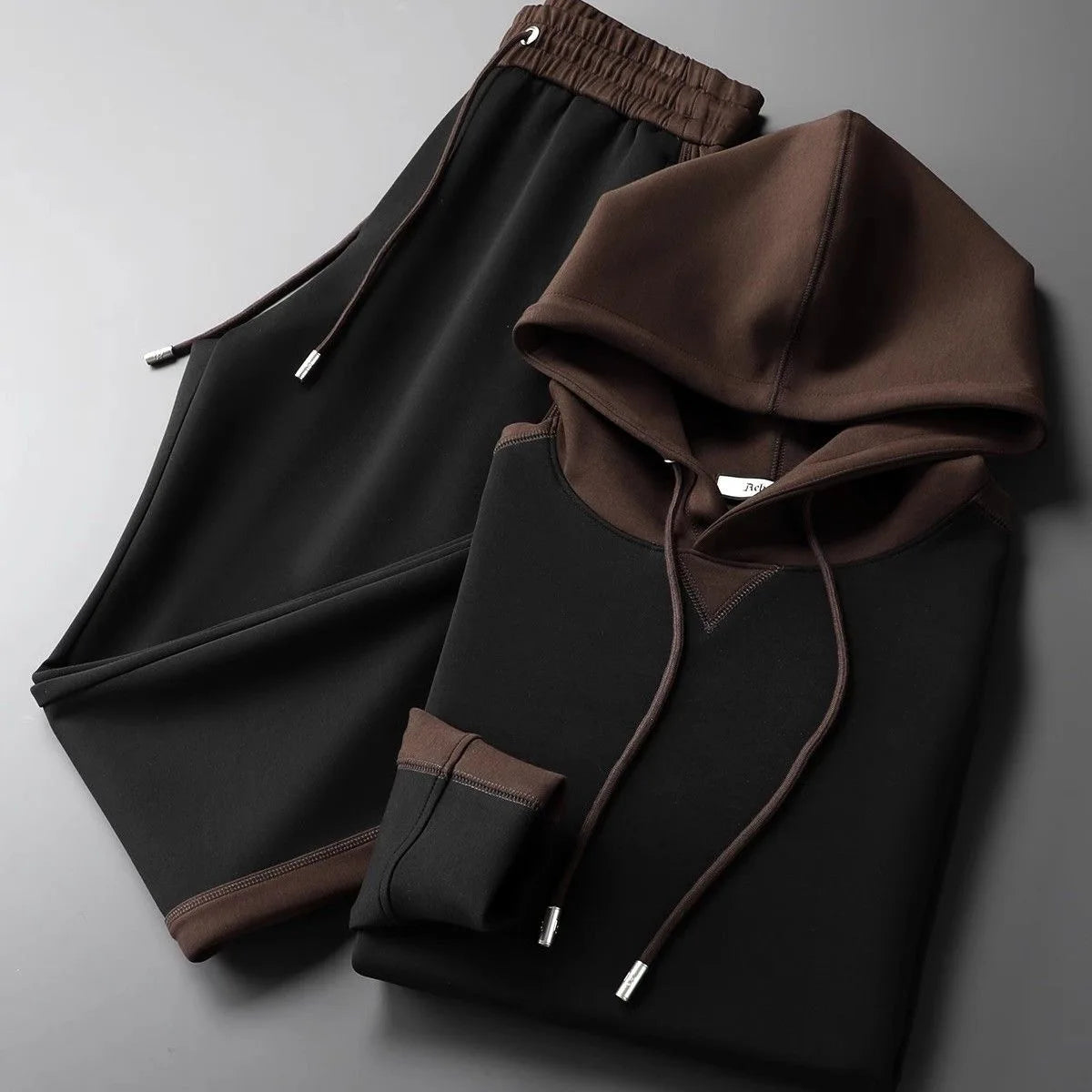 Ryne | Men's Sweatsuit Brown Cream Colorblock Hoodie Set