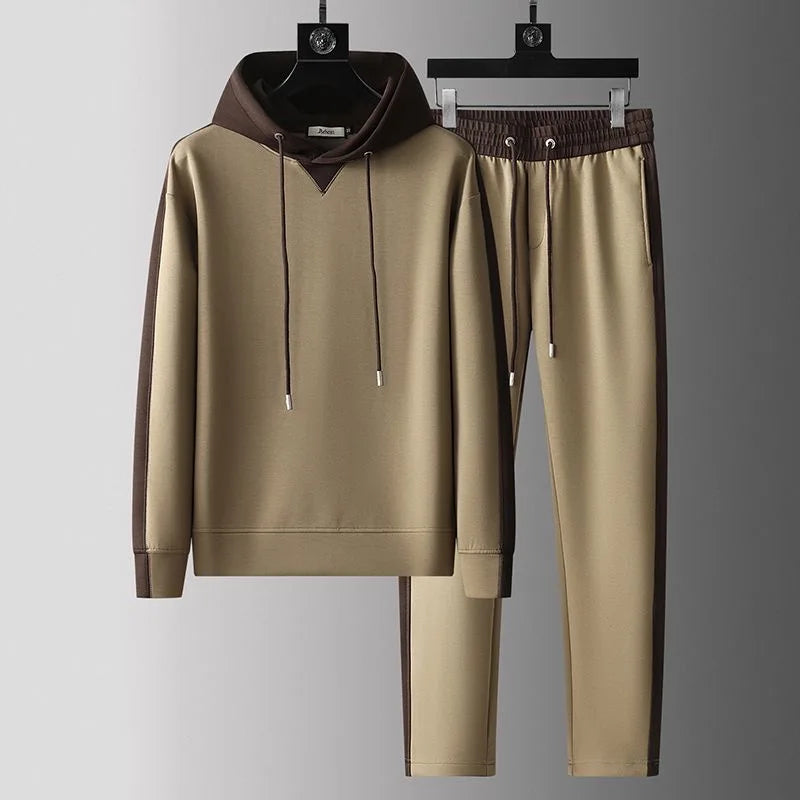 Ryne | Men's Sweatsuit Brown Cream Colorblock Hoodie Set