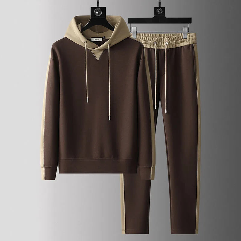Ryne | Men's Sweatsuit Brown Cream Colorblock Hoodie Set
