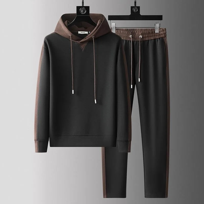 Ryne | Men's Sweatsuit Brown Cream Colorblock Hoodie Set