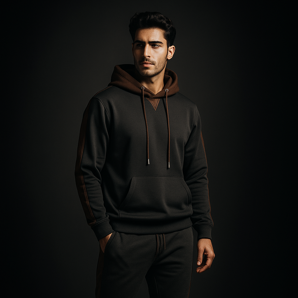 Ryne | Men's Sweatsuit Brown Cream Colorblock Hoodie Set