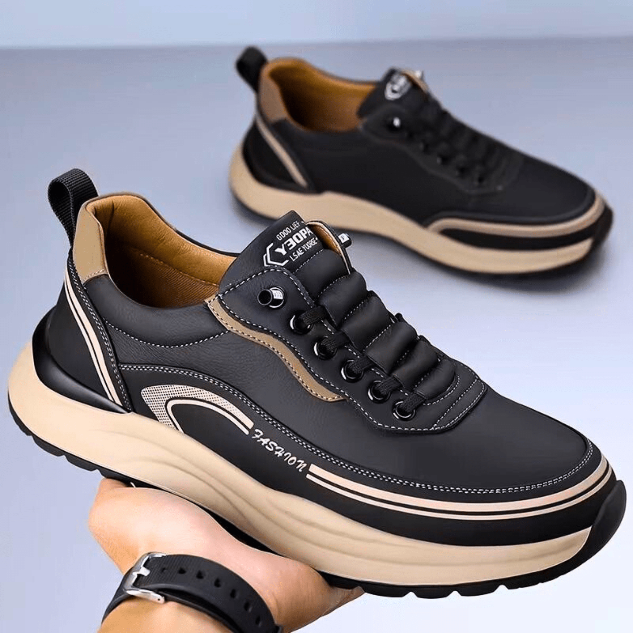 Arlo | Men's Lace Up Casual Sneaker Black Cream