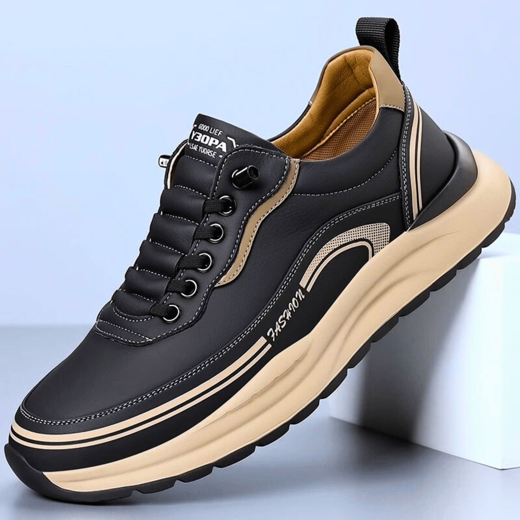 Arlo | Men's Lace Up Casual Sneaker Black Cream