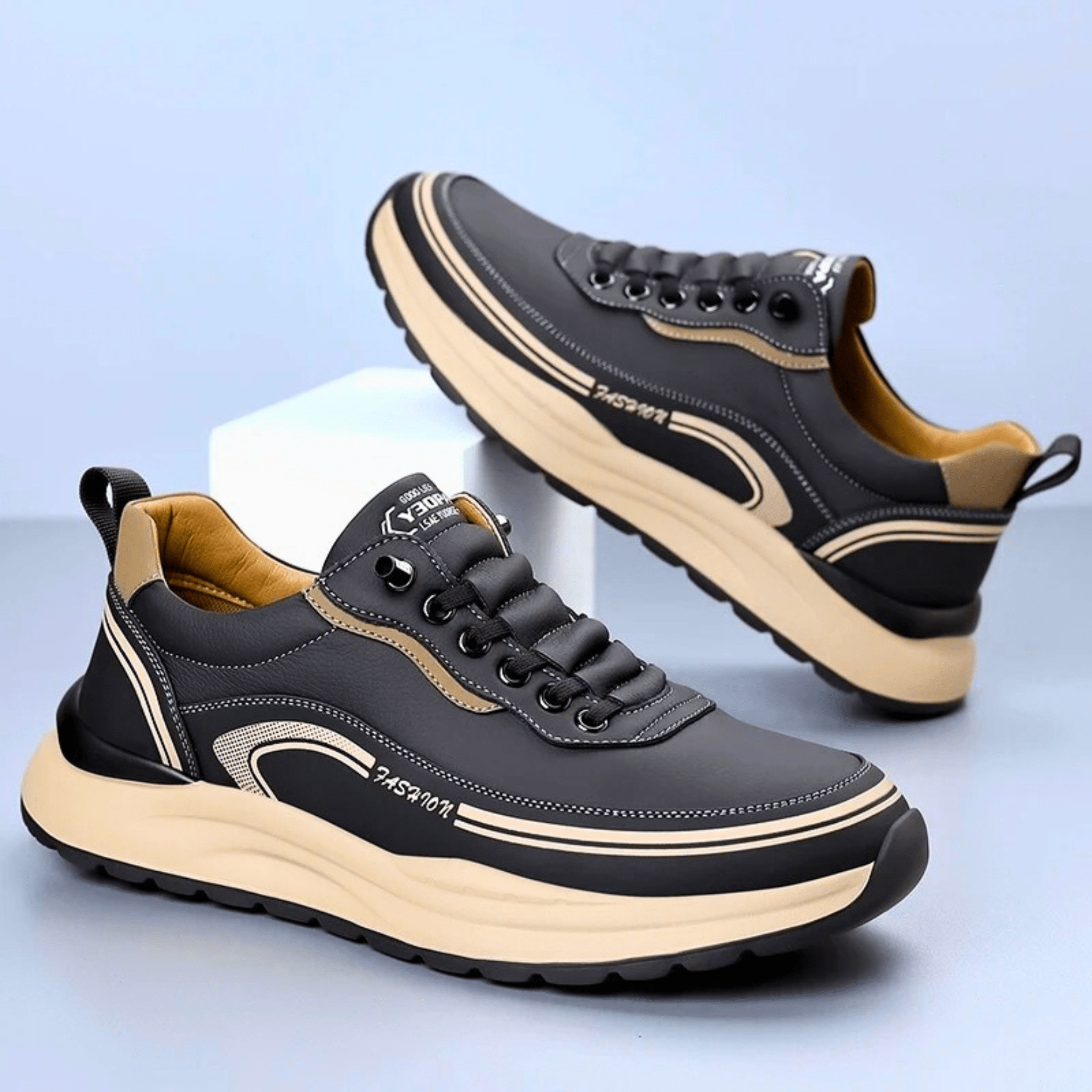 Arlo | Men's Lace Up Casual Sneaker Black Cream