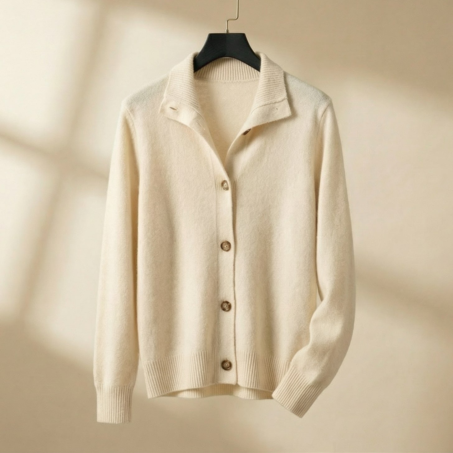Nina | Women's Wool Cardigan Sweater Camel Button Front