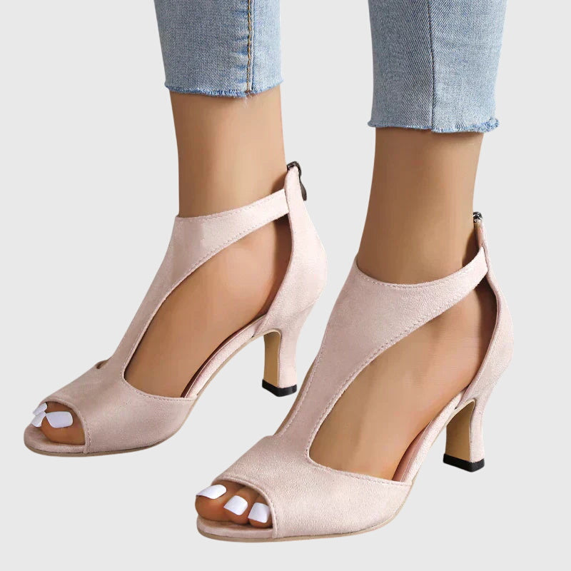 Vera | Women's Peep Toe Heels Cream Suede Cutout