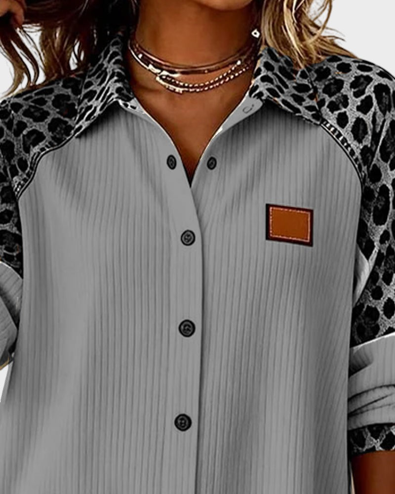 Ada | Women's Leopard Print Button Up Shirt Cream Ribbed