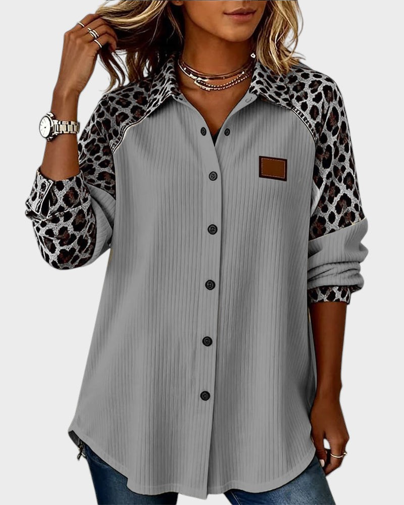 Ada | Women's Leopard Print Button Up Shirt Cream Ribbed
