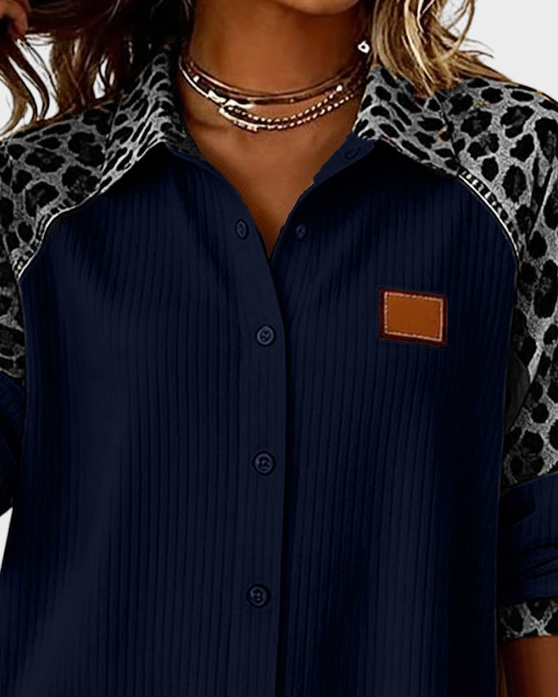 Ada | Women's Leopard Print Button Up Shirt Cream Ribbed