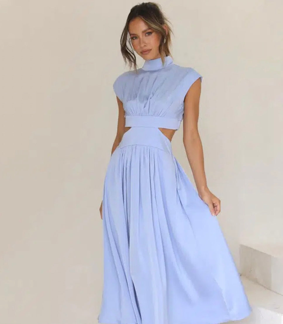 Camille | Women's Sleeveless Maxi Dress Cream Cutout Waist