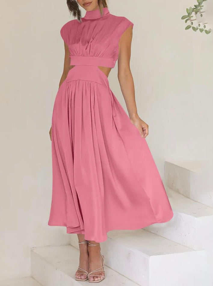 Camille | Women's Sleeveless Maxi Dress Cream Cutout Waist