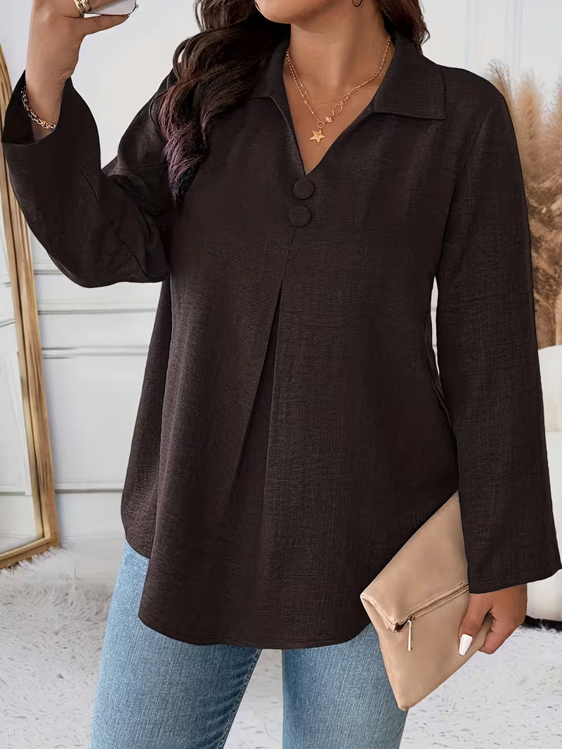 Maeve | Women's Button Up Blouse Gray Long Sleeve Collared