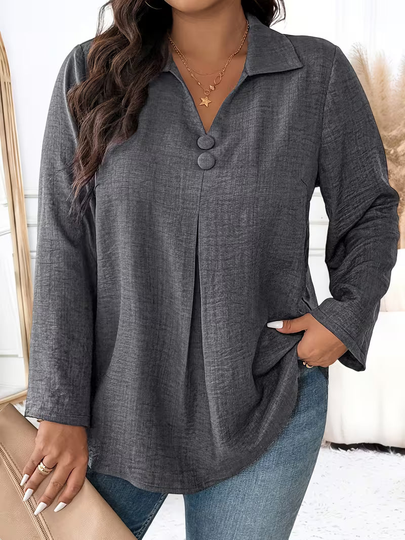 Maeve | Women's Button Up Blouse Gray Long Sleeve Collared