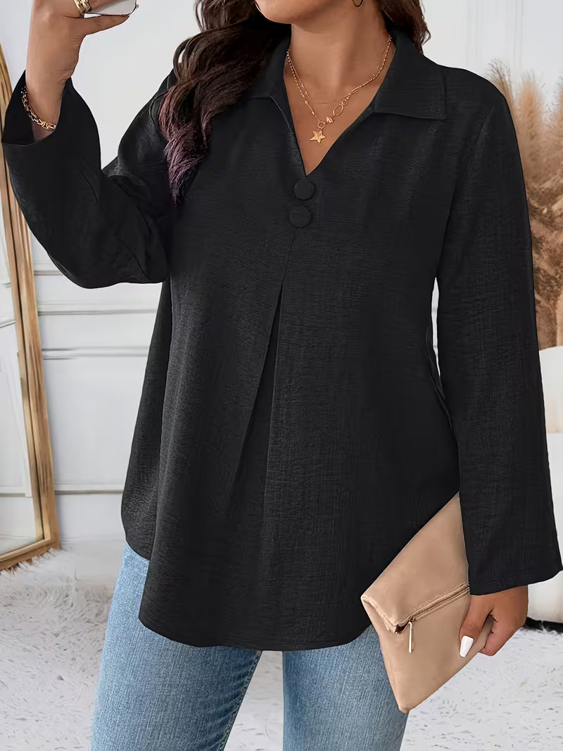 Maeve | Women's Button Up Blouse Gray Long Sleeve Collared