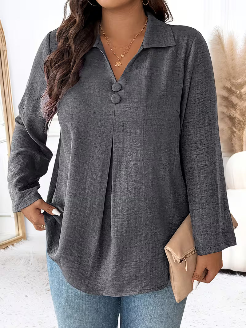 Maeve | Women's Button Up Blouse Gray Long Sleeve Collared